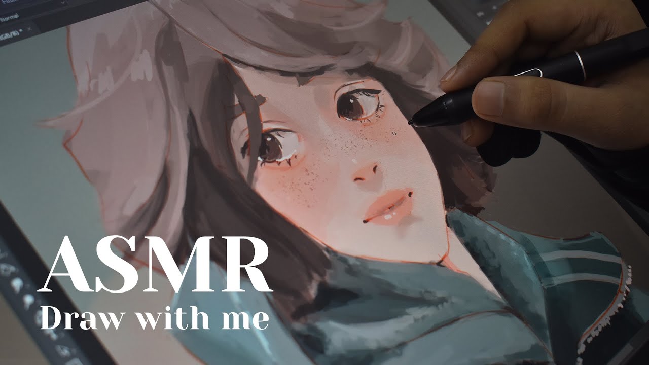 ✍️ ASMR - 'Portrait' DIGITAL ART rendering PROCESS  |  HUION kanvas (Photoshop)