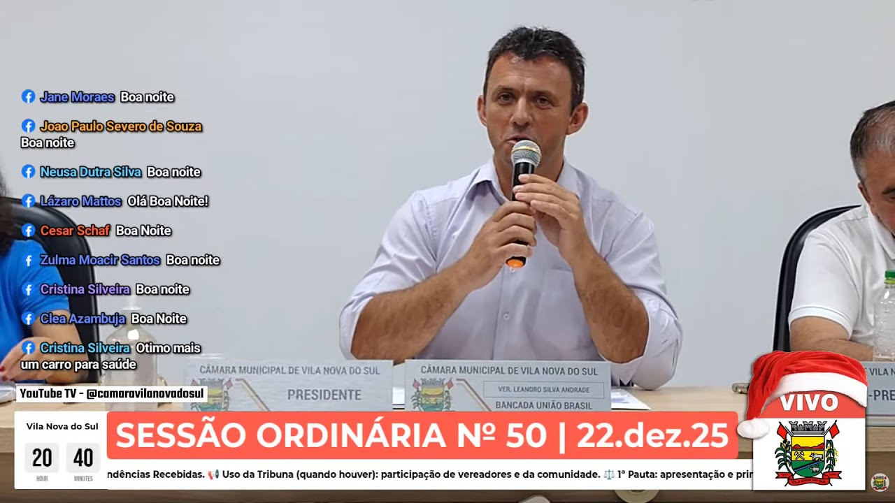 🟢 AO VIVO: Sessão Ordinária № 50 — Câmara de Vila Nova do Sul | 22.dez.25