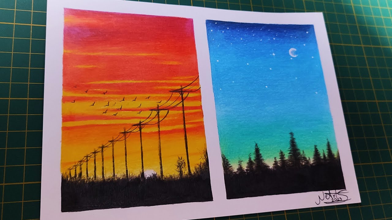 Como DESENHAR PAISAGENS - Tutorial - DESENHANDO PAISAGENS Por do Sol - Passo a Passo