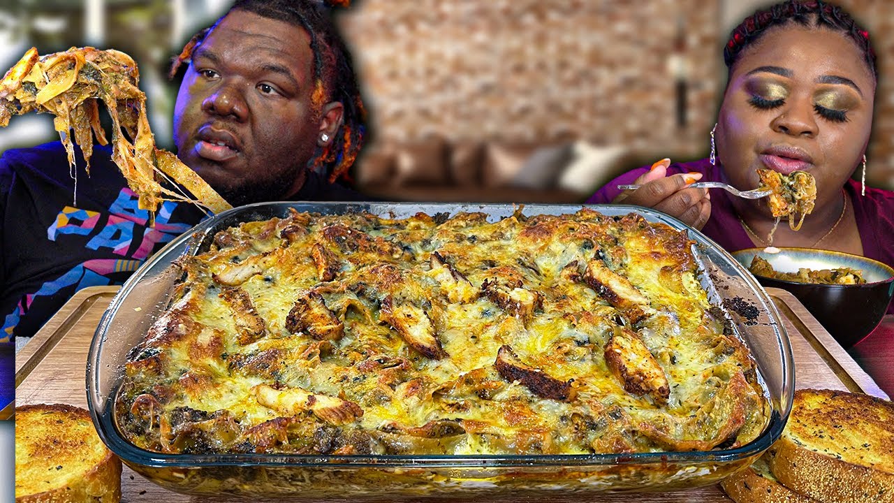 DELICIOUS BAKED PESTO CHICKEN PASTA!!! HASHTAG THE CANNONS | MUKBANG EATING SHOW