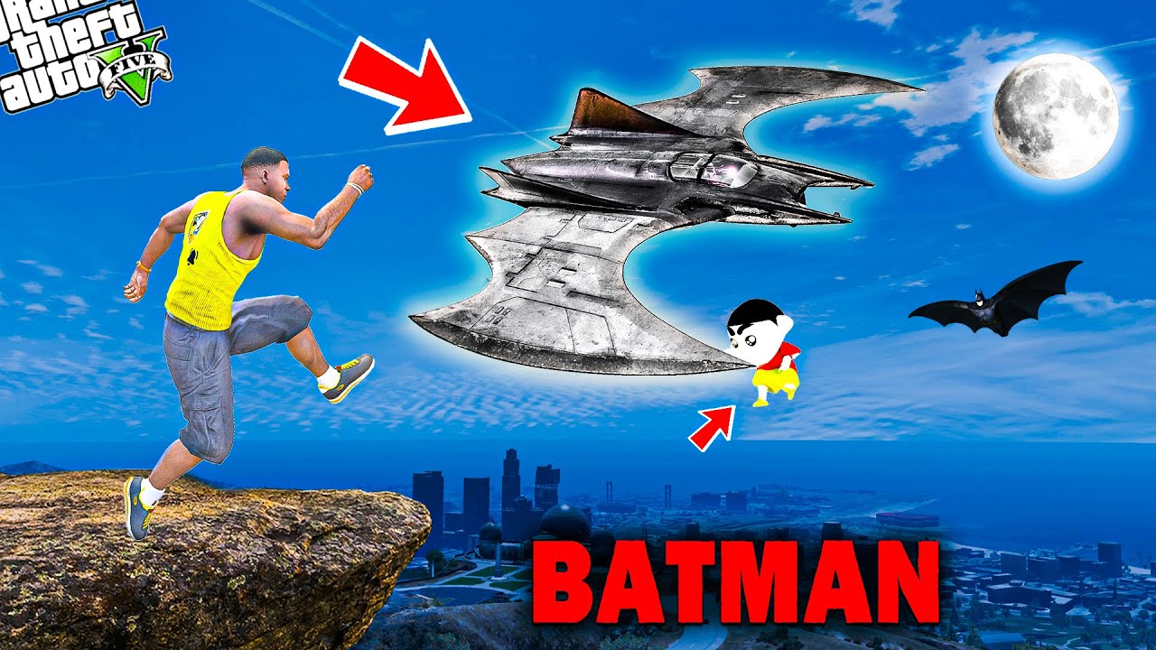 GTA V : Franklin & Shinchan 😱 Stealing Batman’s $500M FUTURE Super Plane! 🚀 | GTA 5 Telugu #gta5