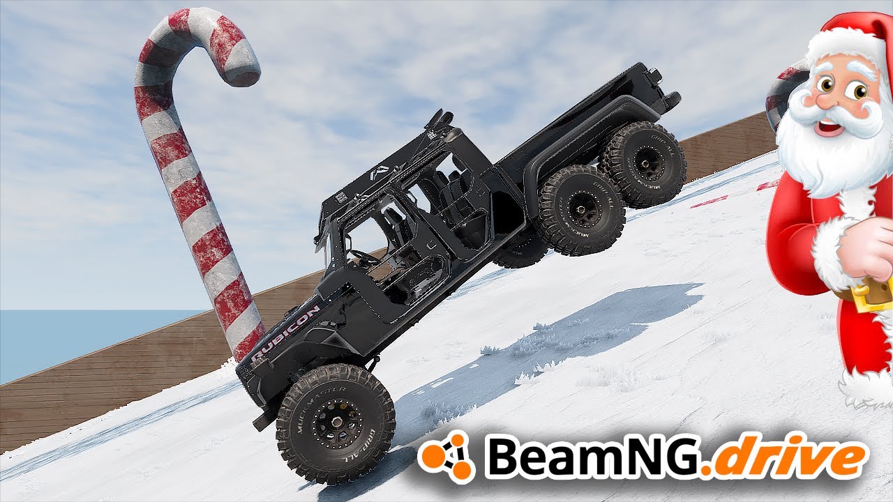 BeamNG.drive MP - 6X6 JEEP RUBICON VS CRAZY CHRISTMAS DOWNHILL RACE!!