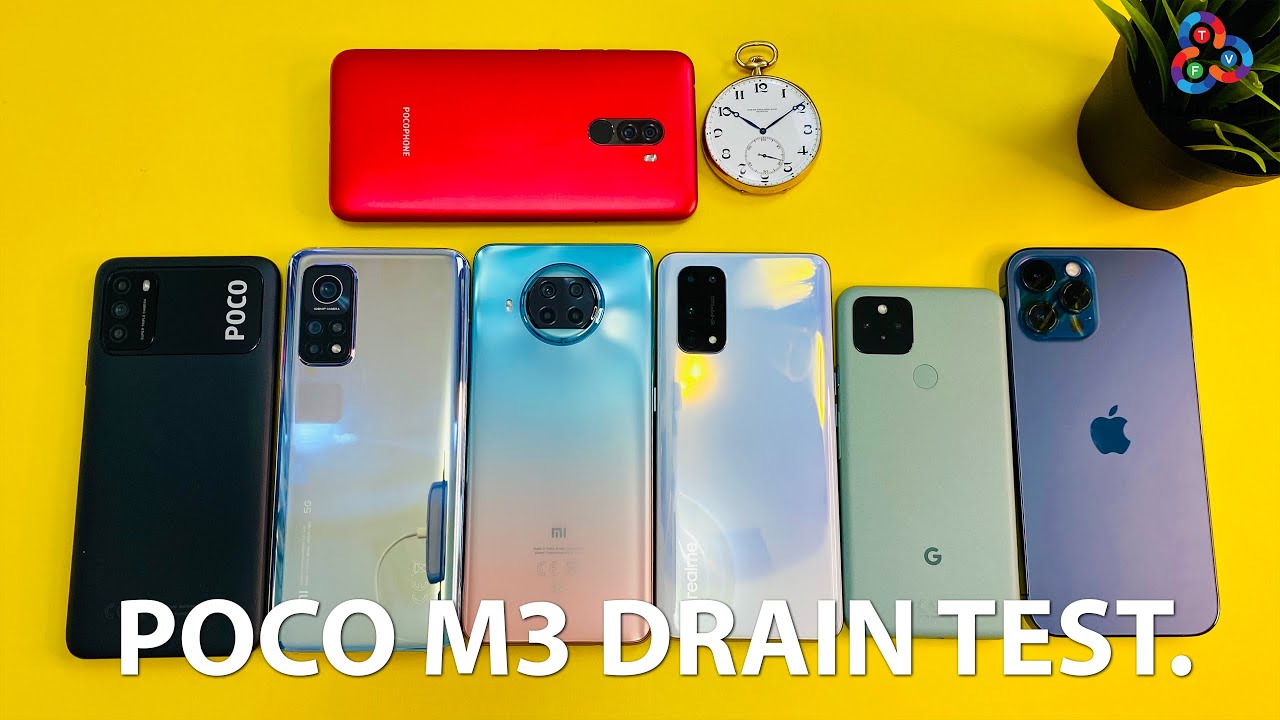 POCO M3 vs Mi 10T Pro vs Mi 10T Lite vs Realme X7 Pro vs Pixel 5 vs 12 Pro Max BATTERY DRAIN TEST.