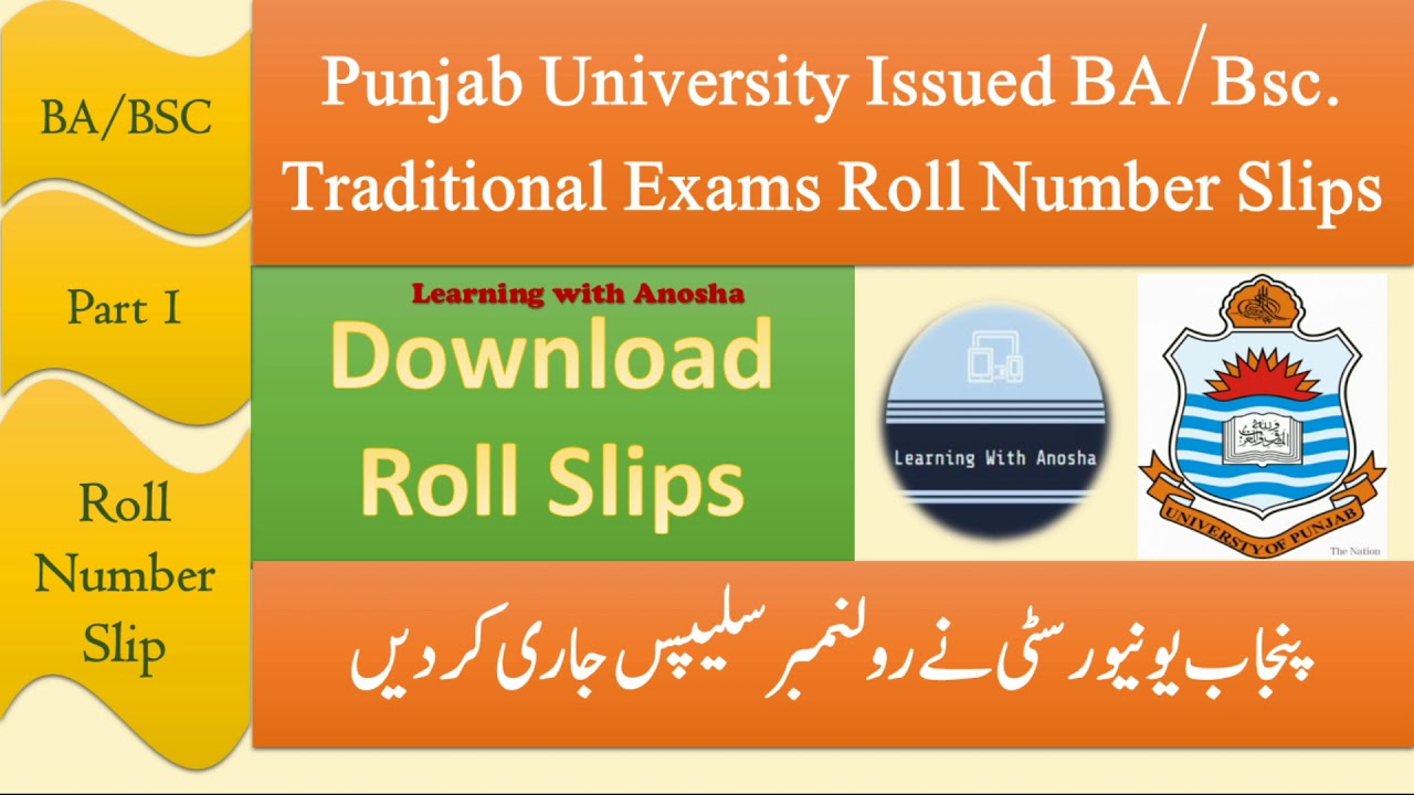Download BA BSc Roll Number slip | Traditional Exams Roll Number Slips Punjab University