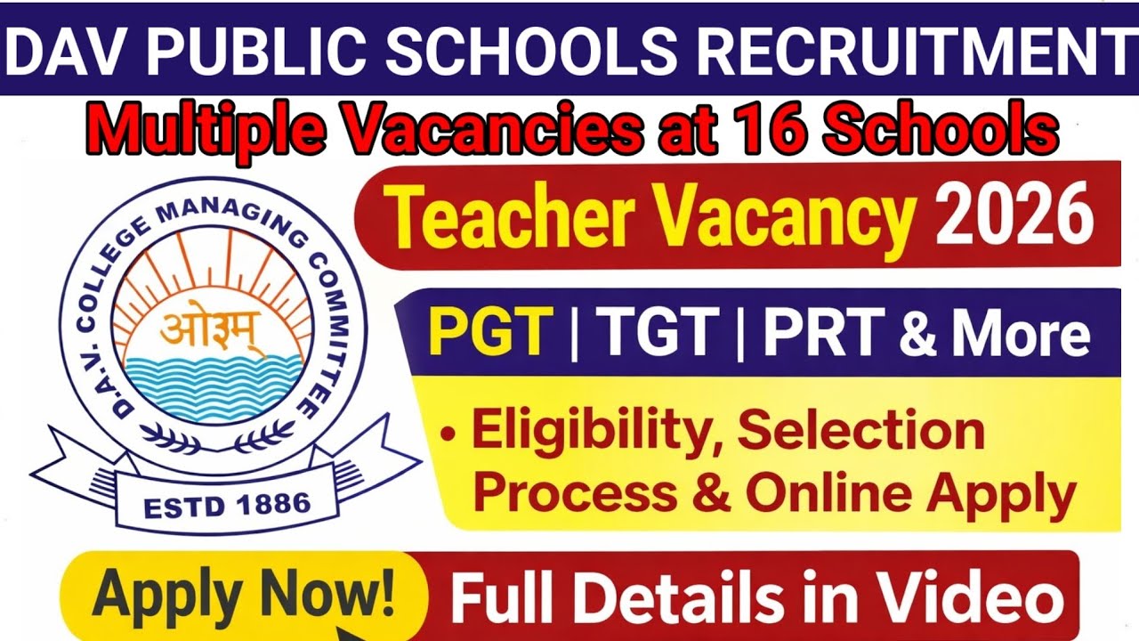 DAV Public School Teacher Vacancy 2026 PGT TGT PRT #davrecruitment #teachervacancy2026 #schooljobs 