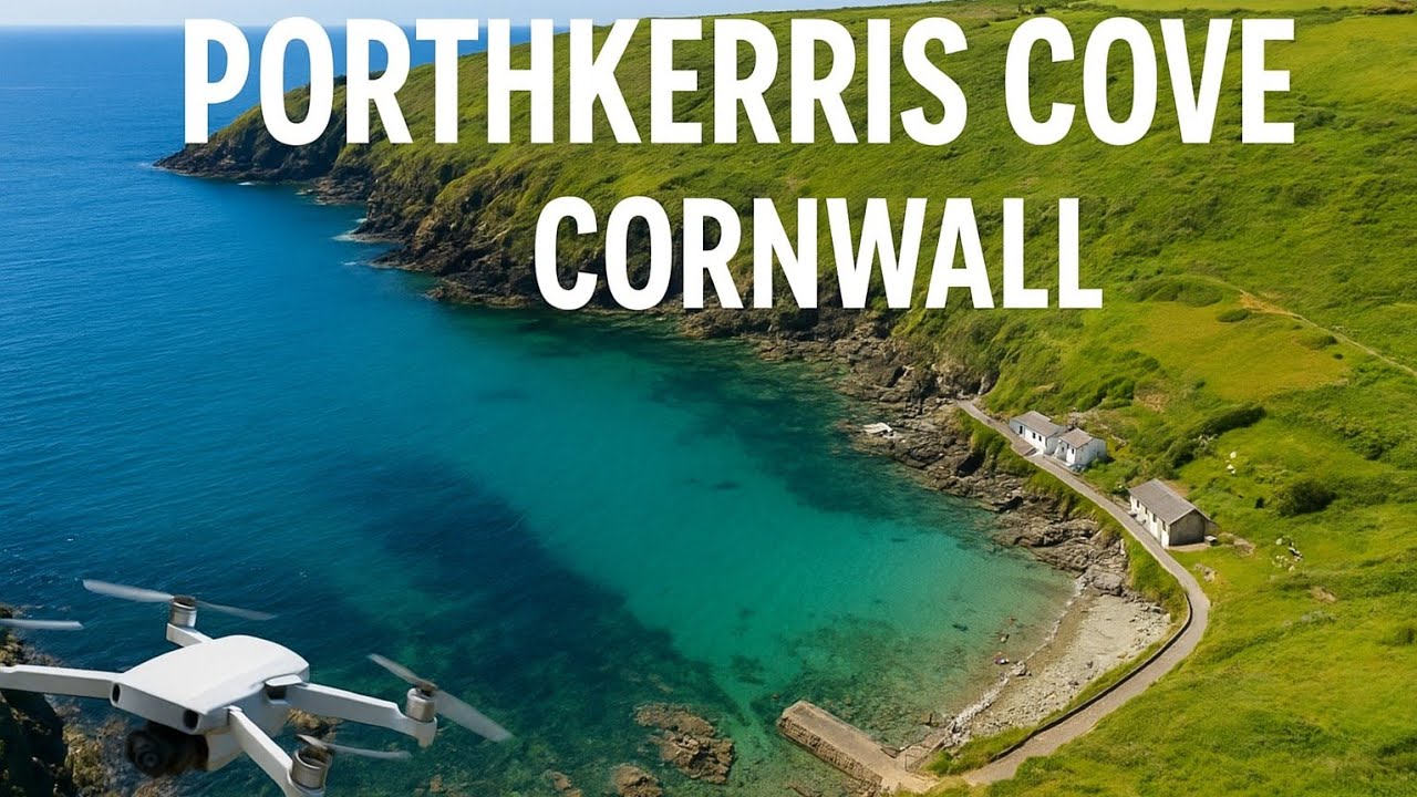 England UK Porthkerris Divers Cove,The Lizard, Cornwall Aerial Footage