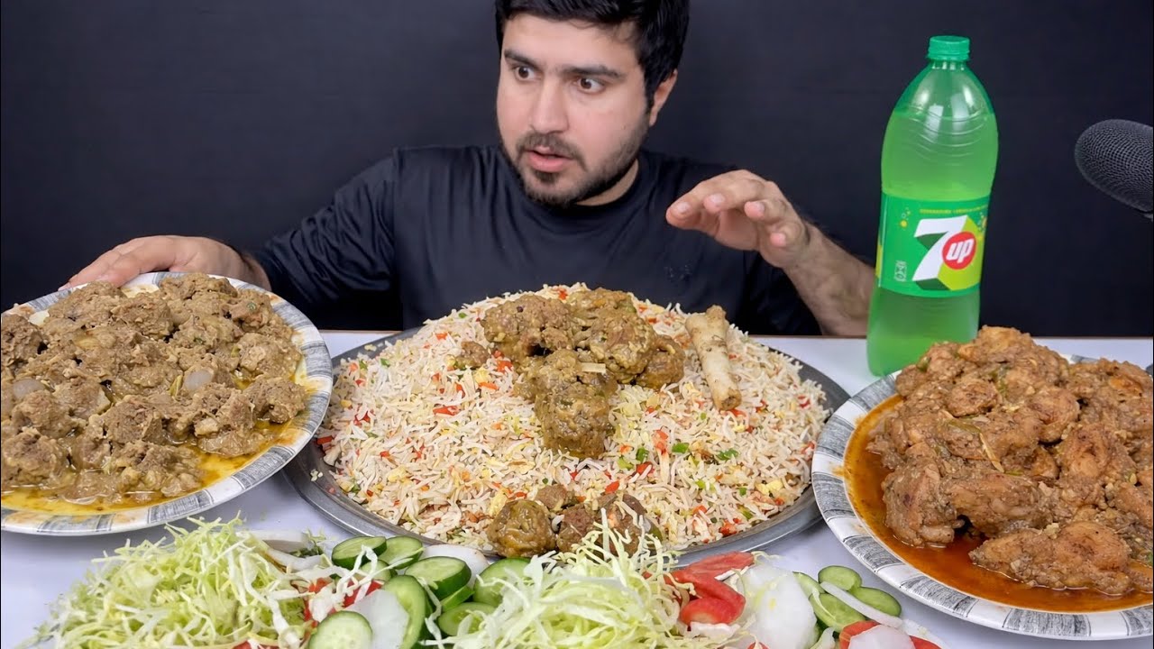 Spicy White Mutton Karahi + Chicken Karahi with Fried Rice 🤤 Full Desi Mukbang