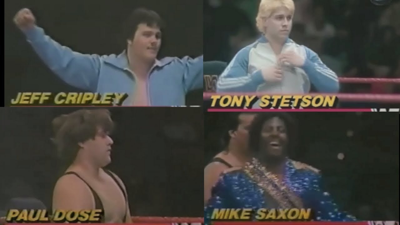 Wrestling “Jobbers” Jeff Cripley, Mike Saxon, Paul Dose & Tony Stetson; 1986