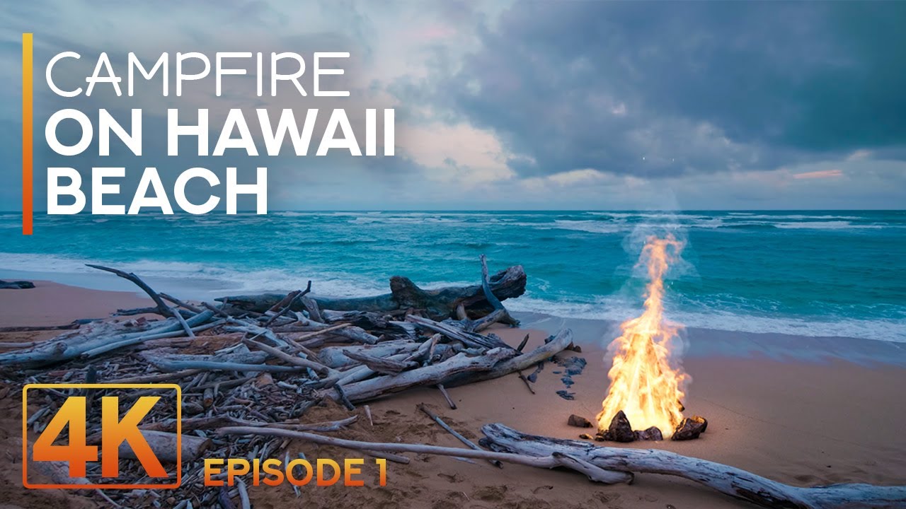 8 HRS Campfire on Hawaiian Beach - 4K Soothing Ocean Waves & Crackling Logs Sounds for Deep Sleep #1
