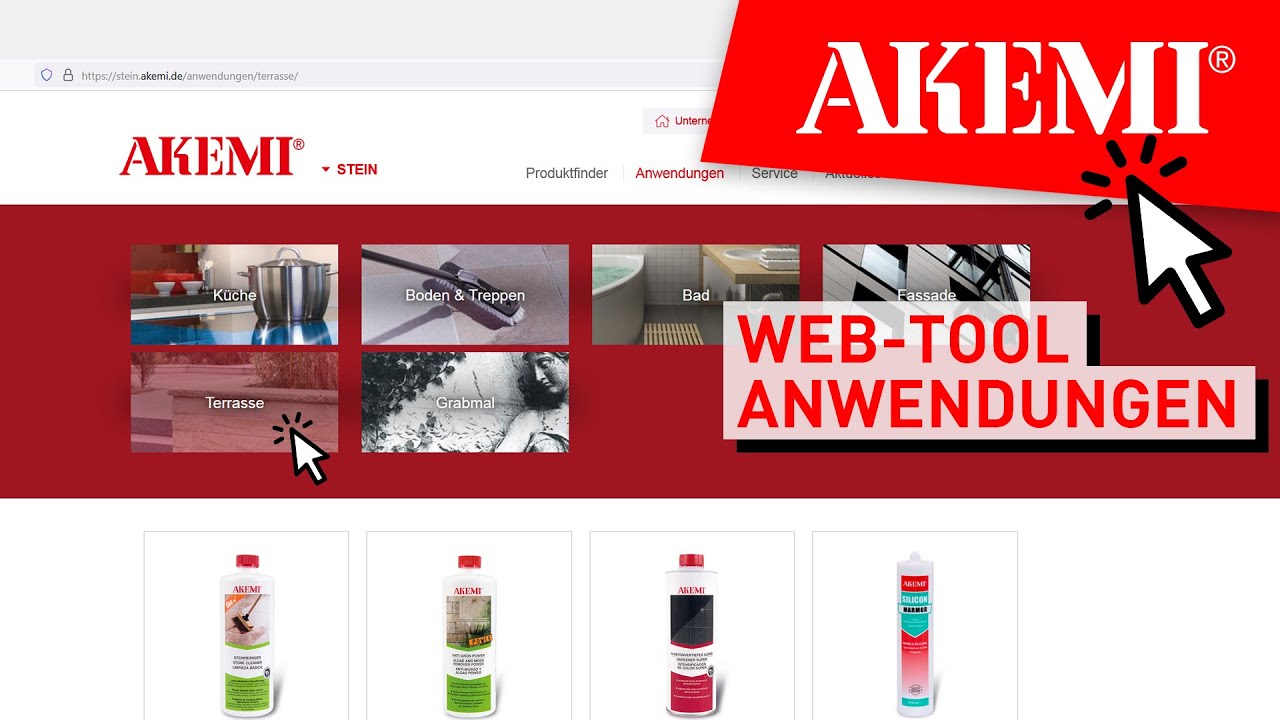 Mit dem AKEMI-Tool &ldquo;Anwendungsgebiet&ldquo; das passende und speziell abgestimmte Produkt leicht finden