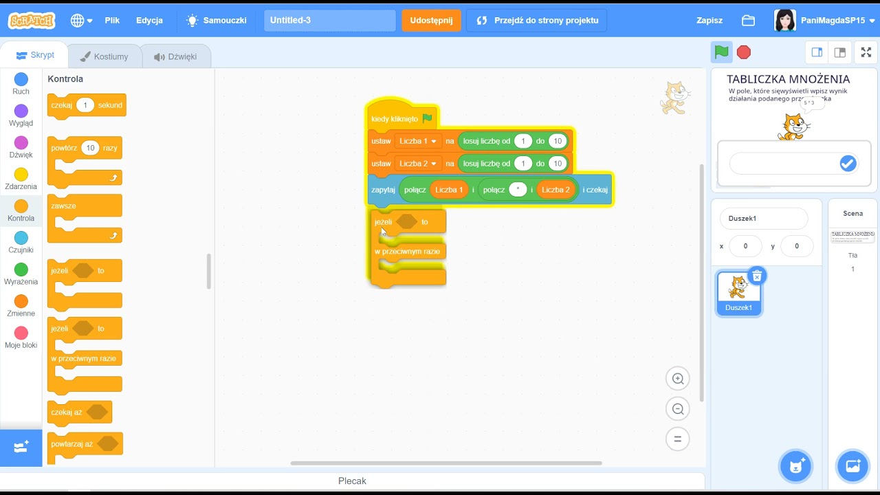 Tabliczka mnożenia gra w Scratch