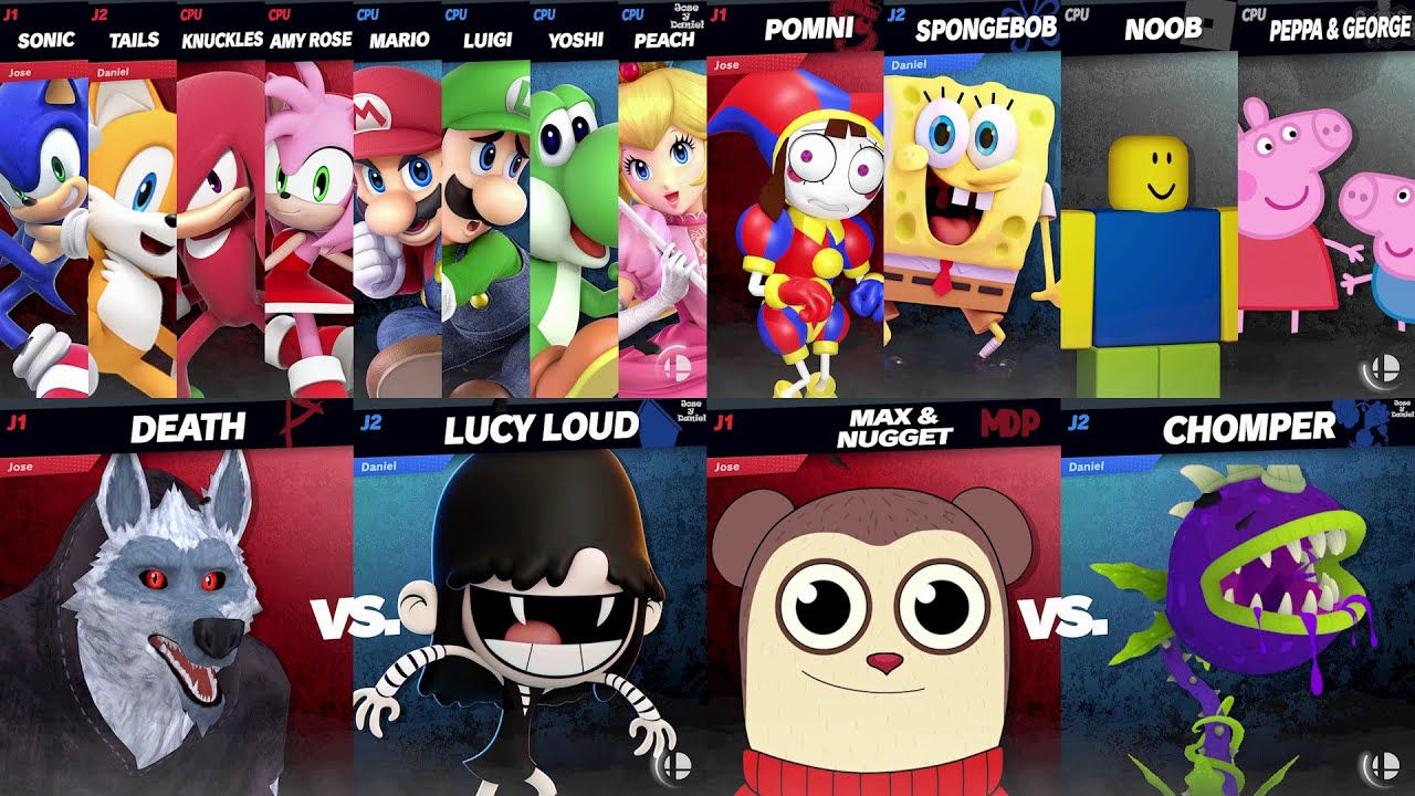 Sonic vs Mario | Yoshi vs Tails | SpongeBob vs Roblox vs Pomni | Super Smash Bros Ultimate