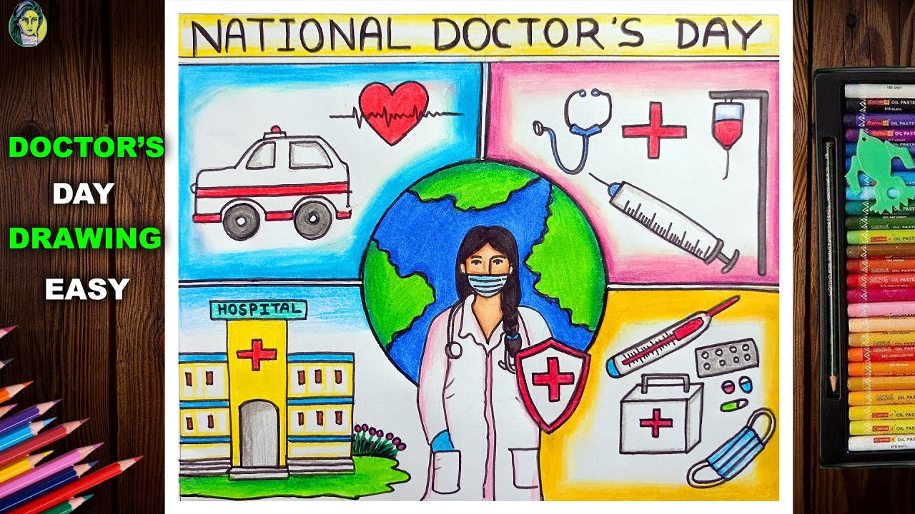 National Doctor's Day Drawing Easy | Doctor's Day Poster Drawing | World Doctor's Day Poster Drawing