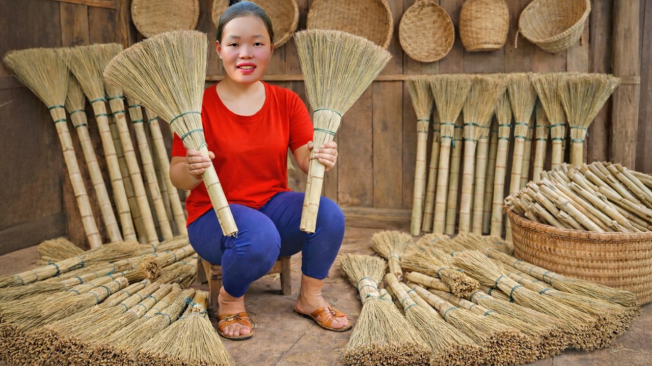 How to Make a Traditional Grass Broom for House Cleaning - Cooking - Gardening | Trieu Mai Huong