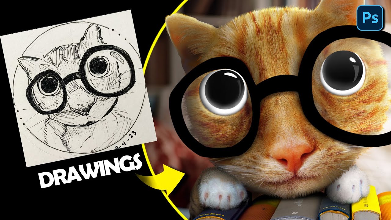 This Nerd Cat was made from 5 different cats! Photoshop Tutorial