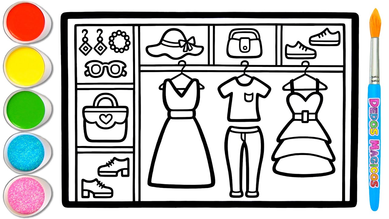 Dibujo Fácil de un Armario de Dormitorio Colorido 👗👒👡 Imágenes de Atuendo 