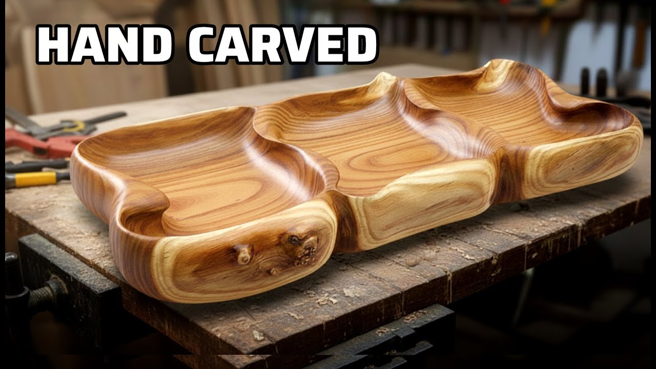 Turning One Solid Log into a Triple Hand-Carved Wooden Tray