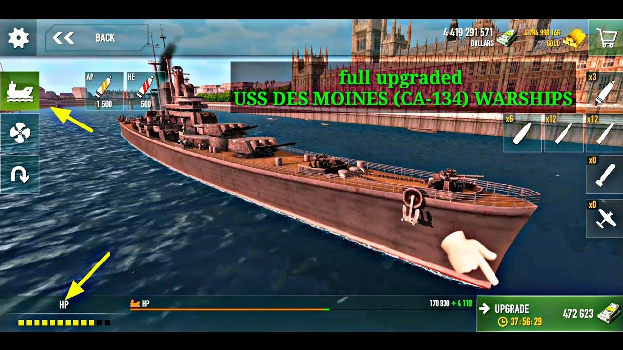 [BATTLE OF WARSHIPS] USS DES MOINES (CA-134) Warships Fully upgrade