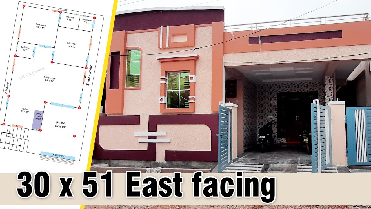 30x51 East facing 2 bhk house plan with real walkthrough || 170 sq.yds || 3.5 cents