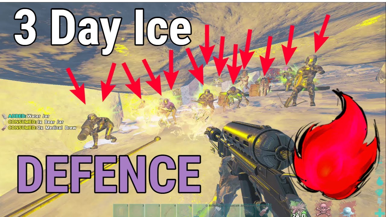 60 VS 5 ICE CAVE DEFENCE! - ARK Official PvP