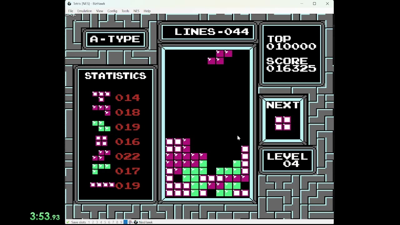 Tetris NES Speedrun - 100 lines lvl 0 - 7:43.02