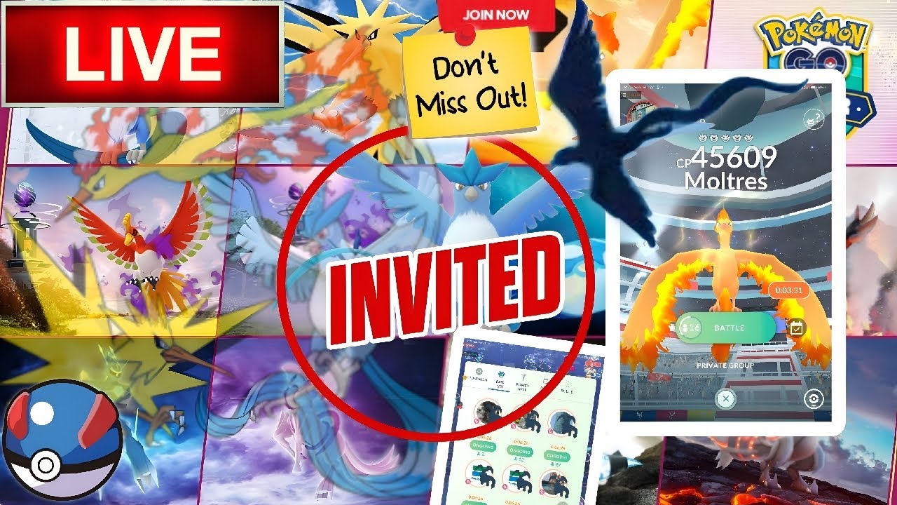 🔴 LIVE Moltres Articuno Raid Invites 🔥 Pokémon GO Remote Raid Join Fast ⏩ |  pokemon go RAID 🤯
