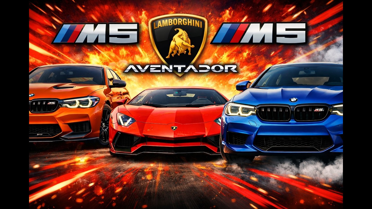🔥BMW M5 CS ve BMW M5, Lamborghini Aventador’a Karşı! 😱 Hangi Süper Araba Kazanır?