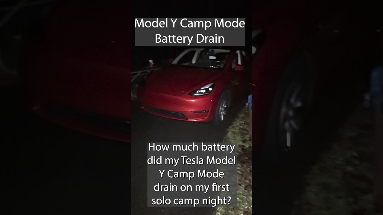 Battery Drain in Model Y Camp Mode #teslamodely #teslacamping