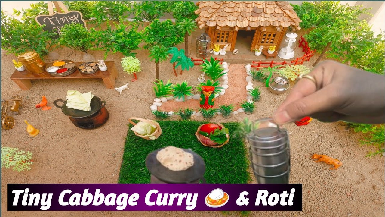 Miniature Fulke & Cabbage Curry ll Roti With Gobi Curry ll Big Recipe In Tiny Kitchen ll Tiny Tawa 
