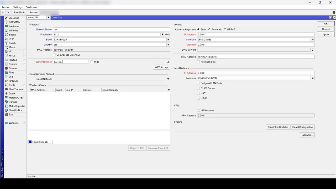 Quick Set ( MikroTik settings as a router )