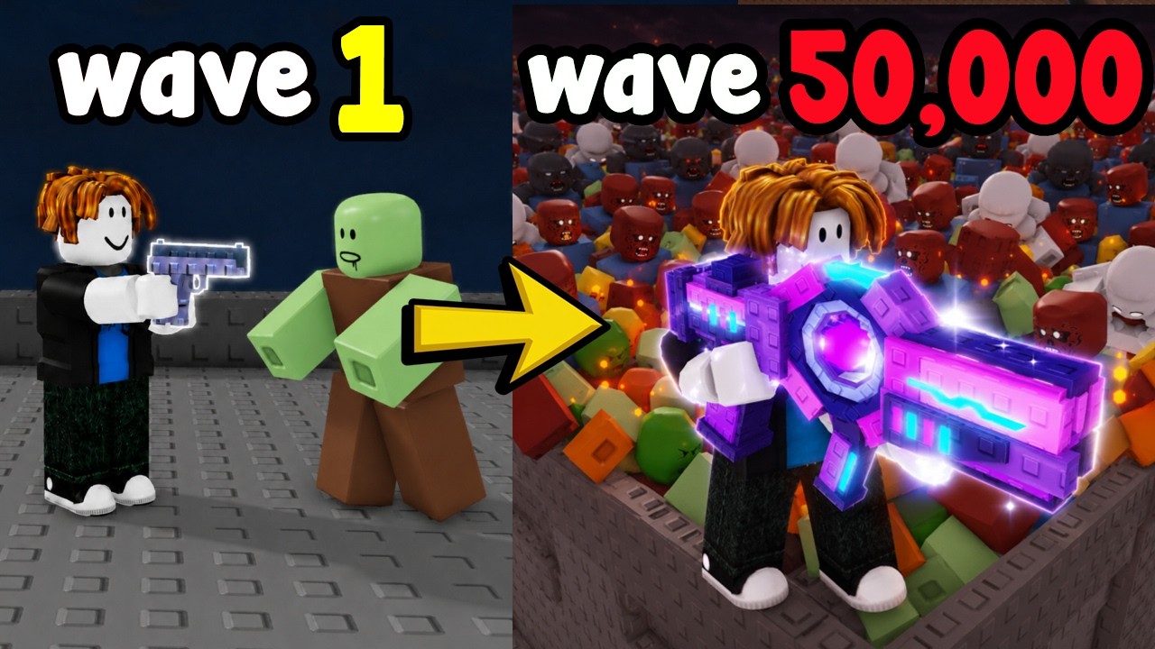 Я начал всё сначала и дошёл до 50 000 волны в Roblox Survive Zombie Arena!