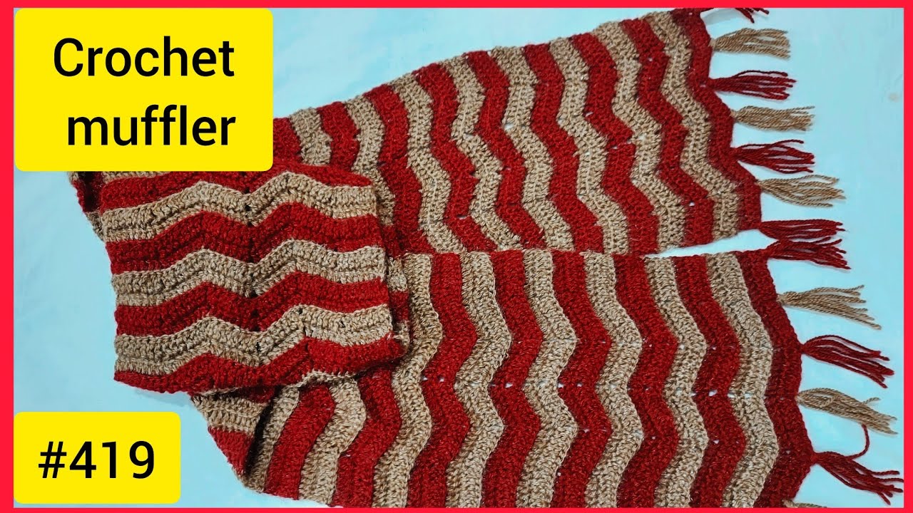 Crochet muffler, stole  2 rang ka zig zag cheveron muffler  हिन्दी में-419