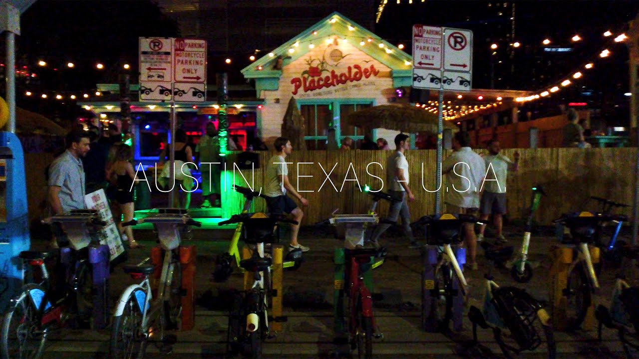 Walking at night in Rainey Street, Austin, Texas, U.S.A. - 4K