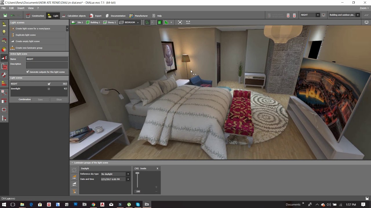 Dialux Evo: How to create a group of lights: LIGHT SCENE