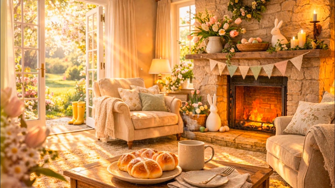 Spring Morning Fireplace ☀️ Cozy Cottage Good Morning Ambience | Relaxing Spring Background 