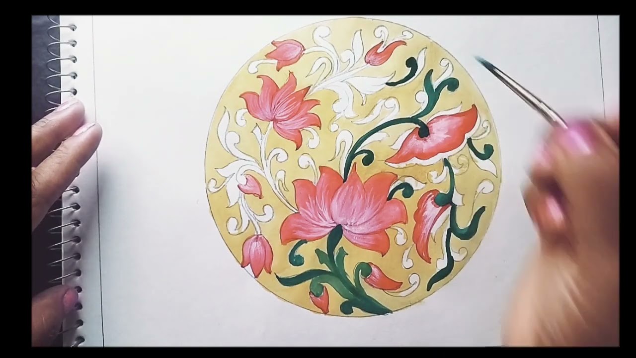 वृत्त में कमल के फूल में आलेखन🌷 lotus flower design in circle🌷 part-2