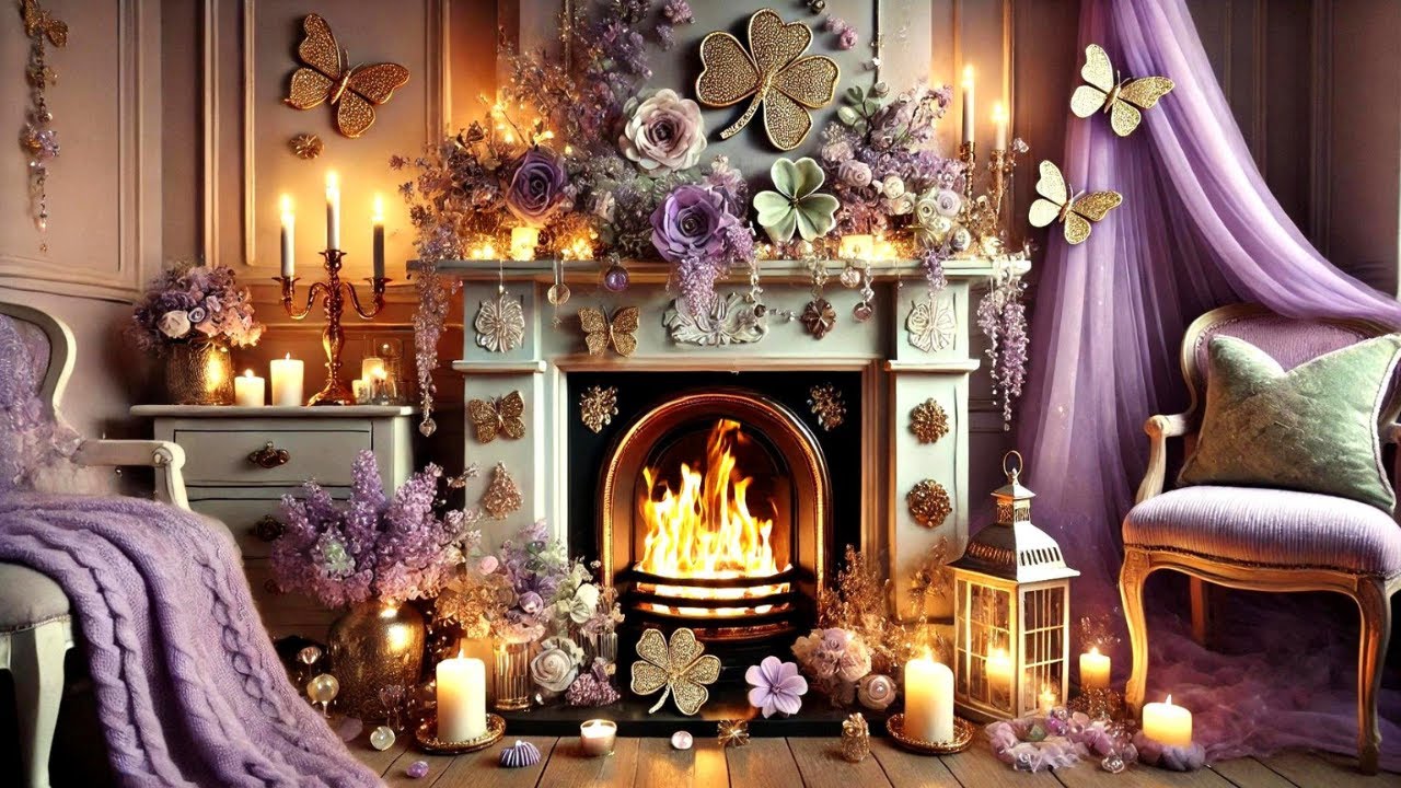 St. Patrick&rsquo;s Day Lilac Ambience: Cozy Fireplace & Gold Shamrocks for Sleep & Relaxation