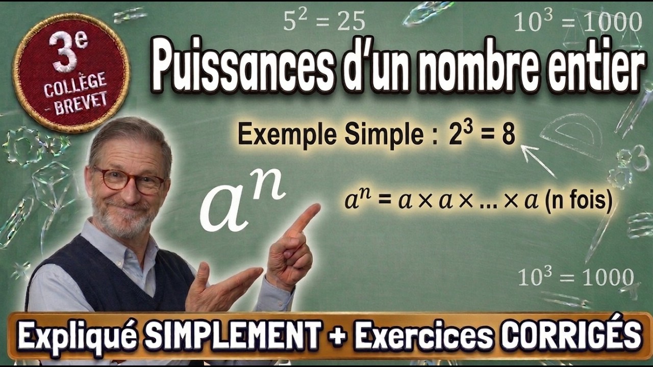 Puissances d'un Nombre Entier Math 3e – Cours Complet + Exos Corrigés | Brevet 2026