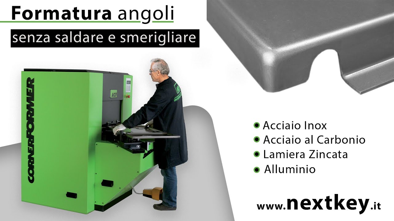 Macchina formatura angoli per lamiere in acciaio inox, ferro e alluminio