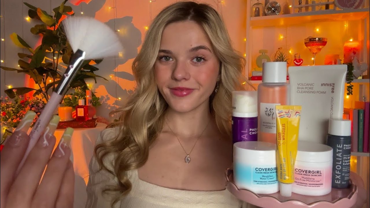 ASMR Doing My Skincare Routine On You Before Bed 🫧˖°🧡⋆.˚ (+overlay sounds)