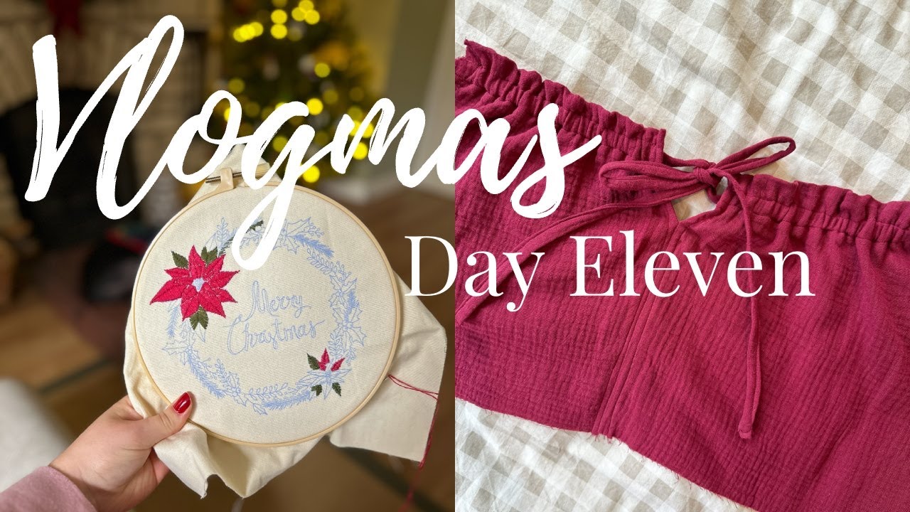 Sewing my Christmas dress, Christmas embroidery and knitting Christmas socks | Vlogmas Day Eleven
