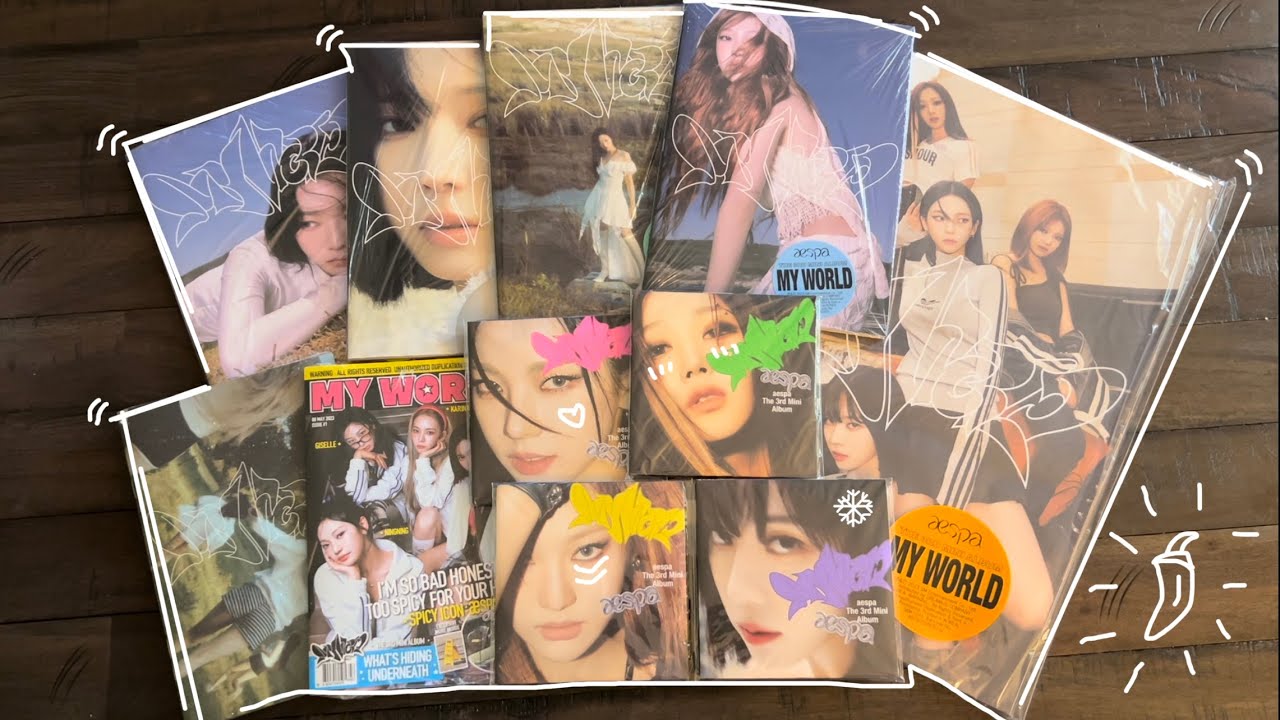 unboxing aespa’s 3rd mini album my world🌶️ (tabloid, zine, intro, & poster versions)