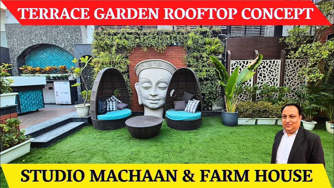 Terrace garden on rooftop for home - Farmhouse design / Machaan terrace garden concept - glass house