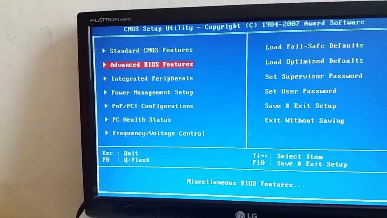 Formatar com Pen Drive a Bios Award Software (1984-2007), Bios Antiga