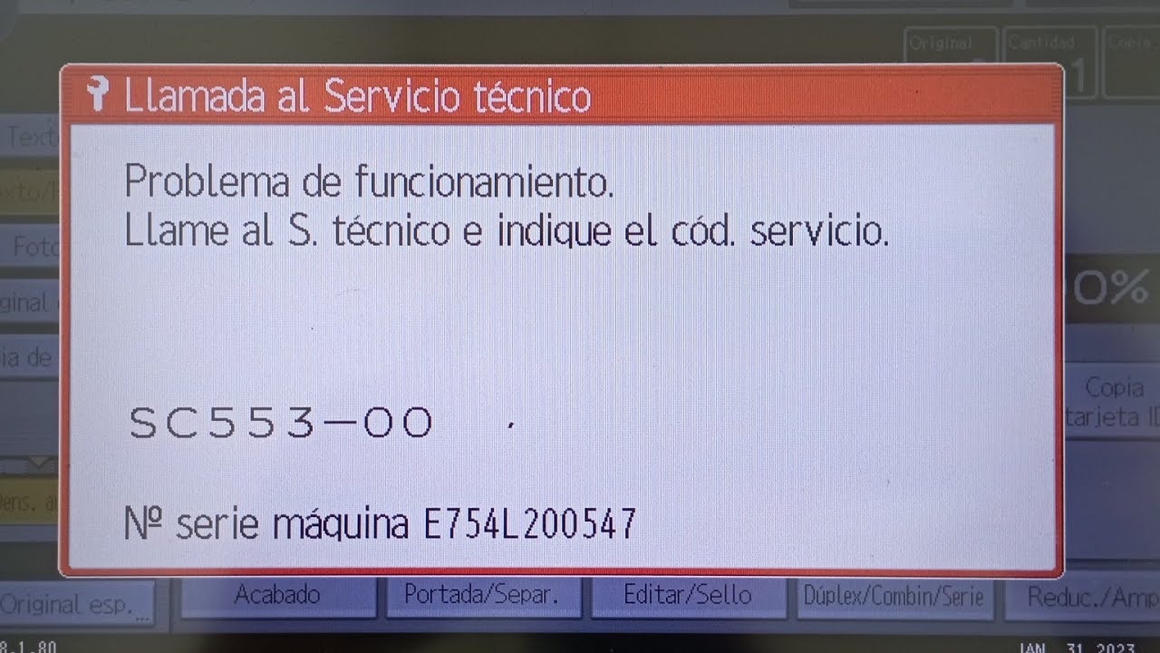 sc 553 error ricoh MP 3053