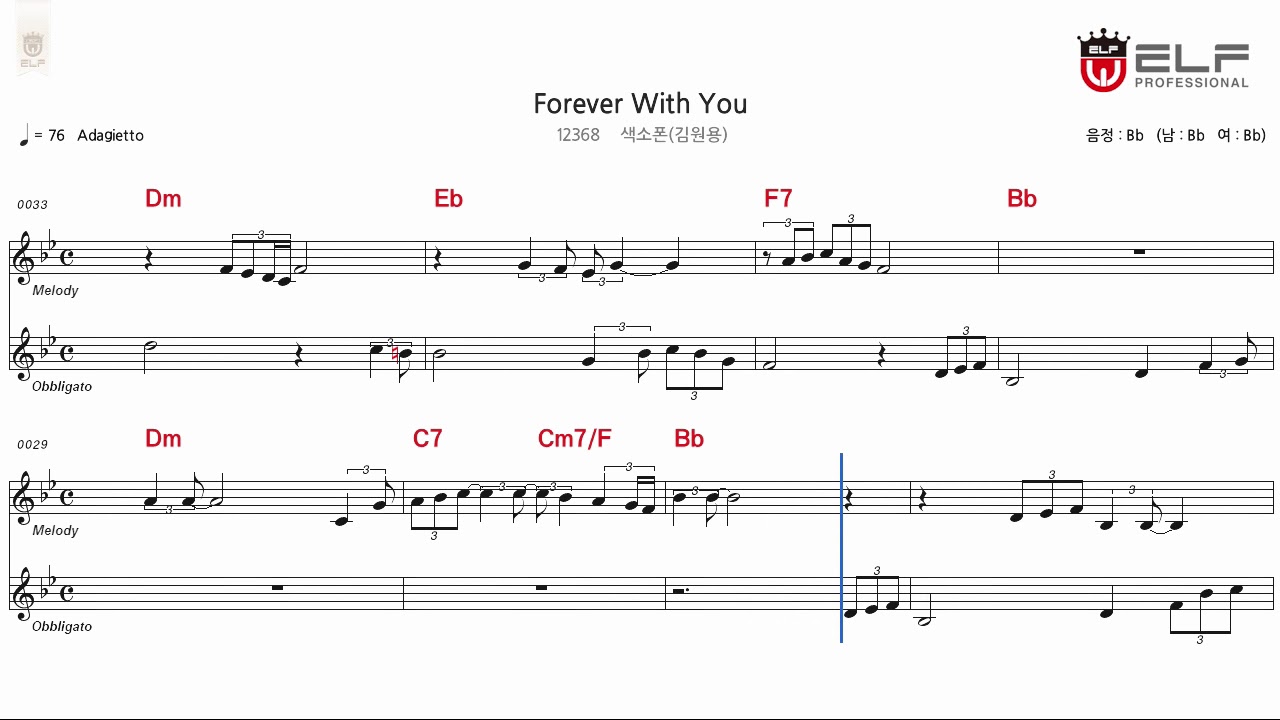 [색소폰연주곡] 김원용연주자 색소폰연주곡 - Forever with you(ELF E-909, 12368)