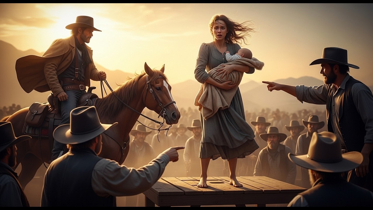 La subastaron a ella y a su bebé como si fueran ganado — hasta que el vaquero entró y dijo: Ella no.