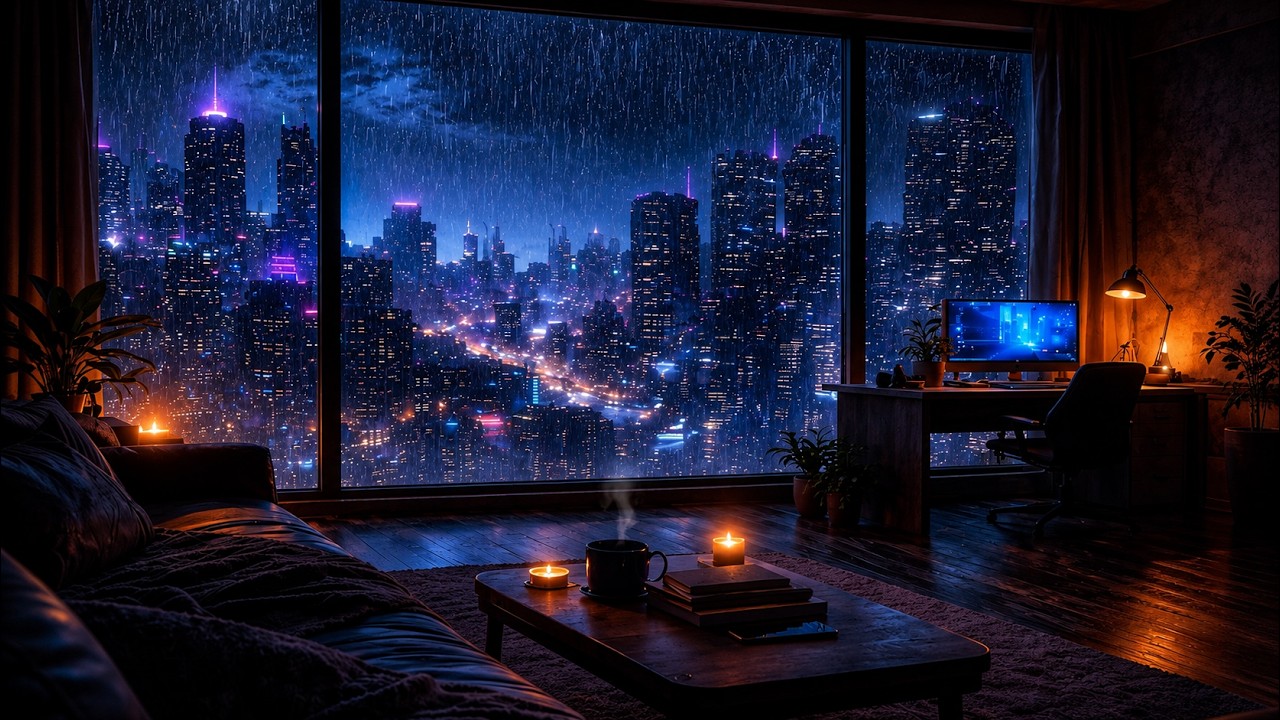 Cyberpunk Rain Apartment 🌧️ Midnight Megacity | Futuristic Night City Ambience