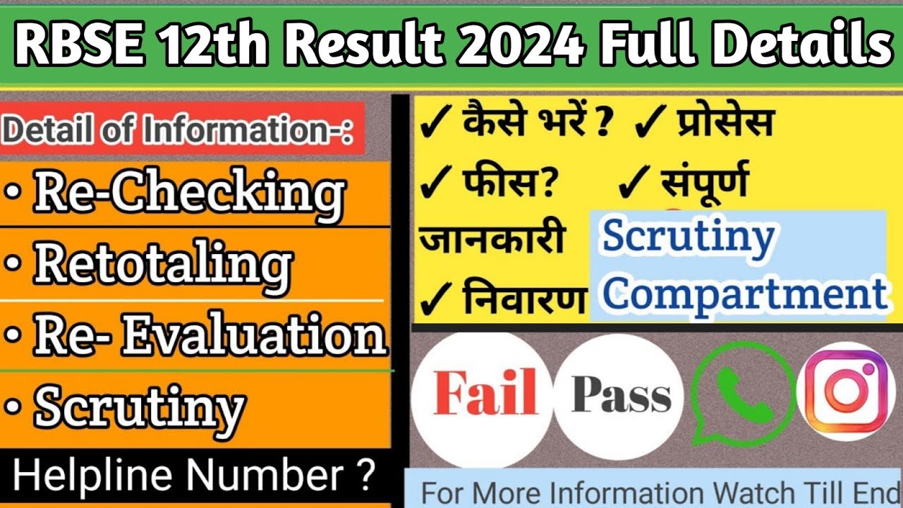 RBSE 12th Science/Commerce/Arts - Rechecking Form/Revaluation Form/Supplementary Form 2024