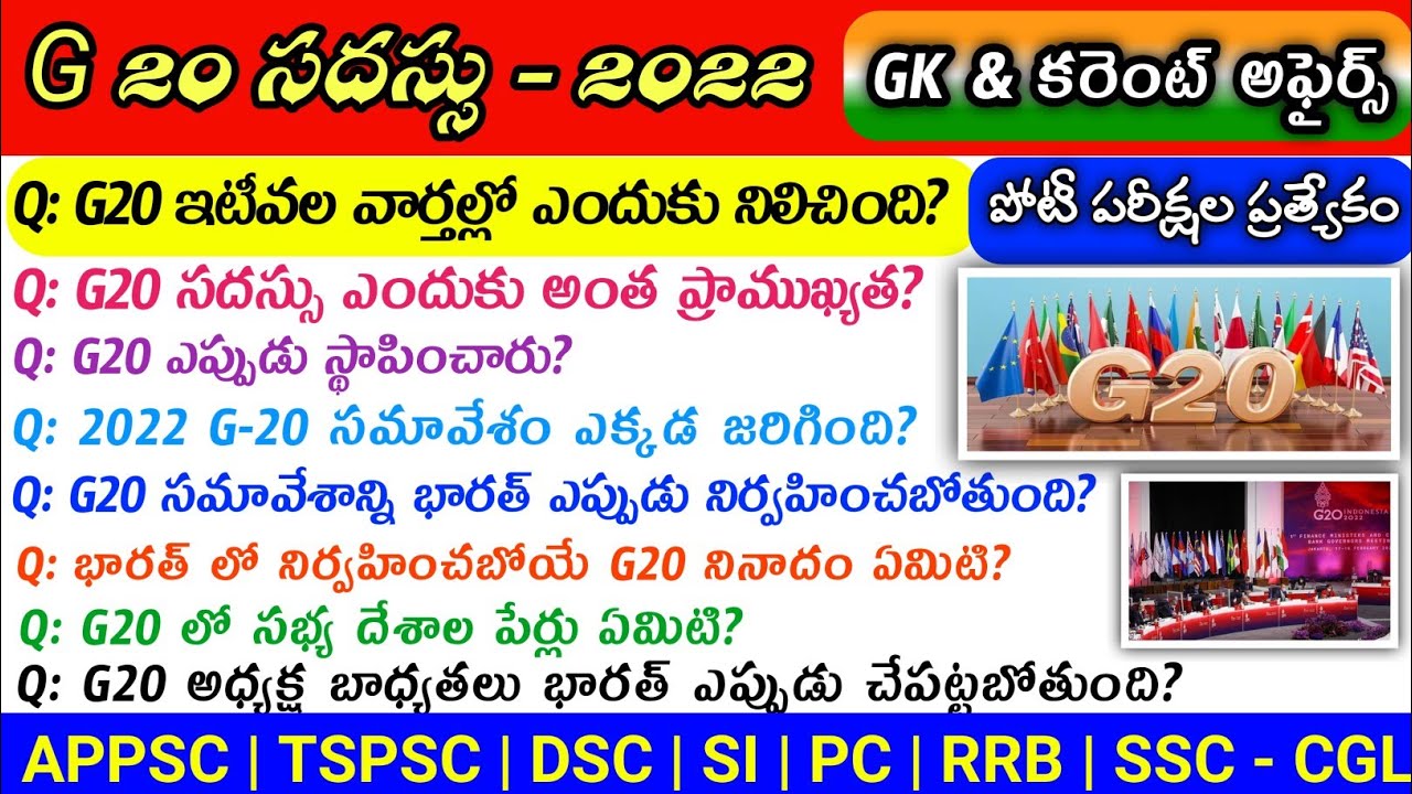 G20 Summit 2022 in Telugu | G20 సదస్సు 2022 | Important Summits 2022 | Current Affairs in Telugu |